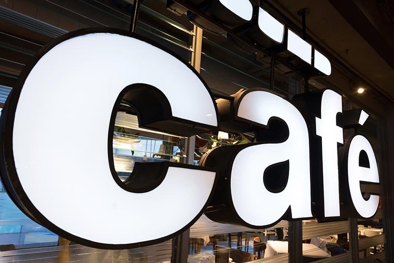 Large illuminated cafe channel letters